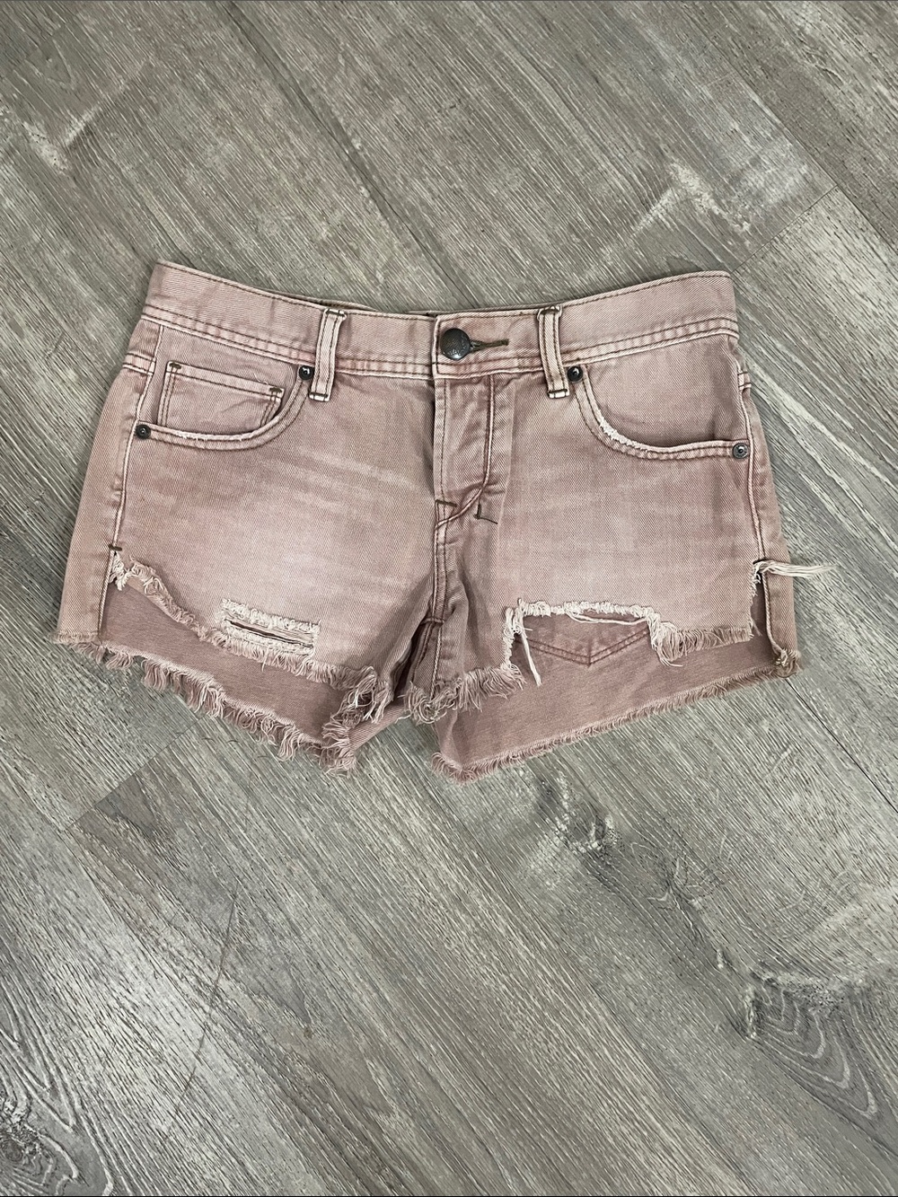 Free People Dusty Mauve Distressed Denim Shorts